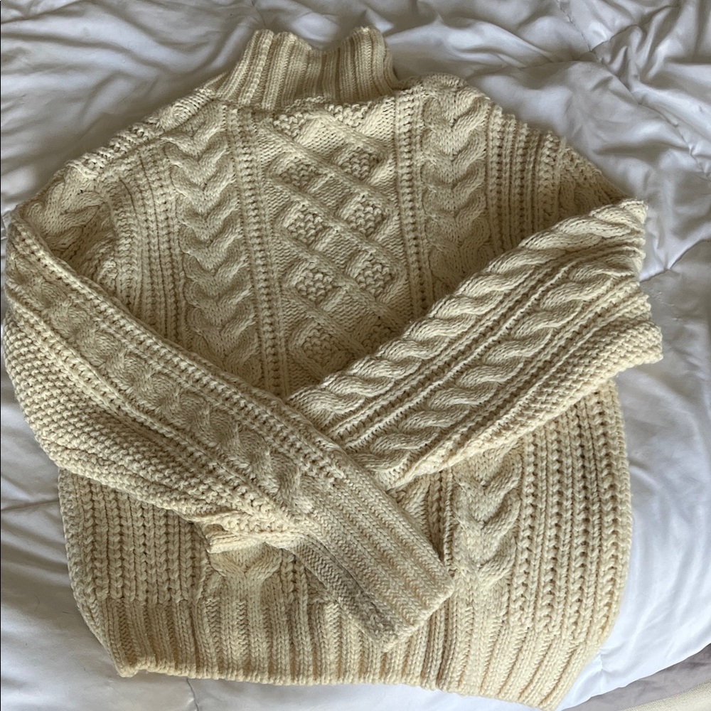 Zara Cream Cable Knit Turtleneck Sweater